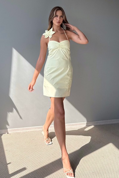 Trendyol Collection Light Yellow Floral Detailed Poplin Woven Dress Twoss25El00917