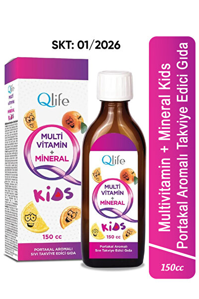 Qlife Multivitamin Mineral Kids Portakal Aromalı Şurup 150 ml SKT: 01/2026