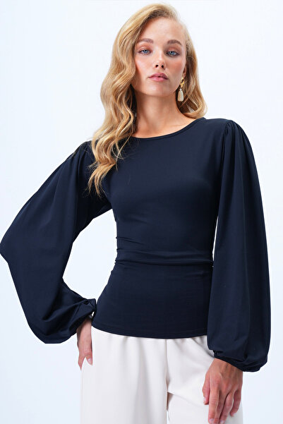 Trend Alaçatı Stili Kadın Siyah Prenses Kol Beli Korsajlı Sandy Bluz Alc-X14398