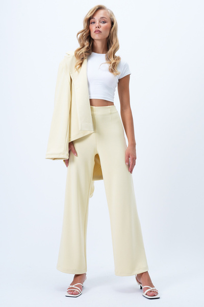 Trend Alaçatı Stili Women's Butter Yellow Pleated Detailed Knitted Palazzo Pants Alc-X14432