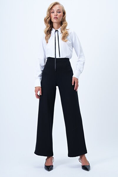 Trend Alaçatı Stili Kadın Siyah Pens Detaylı Örme Palazzo Pantolon Alc-X14432