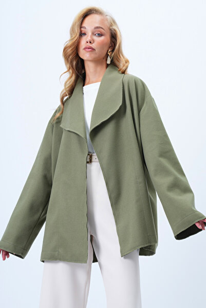 Trend Alaçatı Stili Women's Olive Green Jacket Collar Stitching Detailed Cashmere Coat Alc-X14422