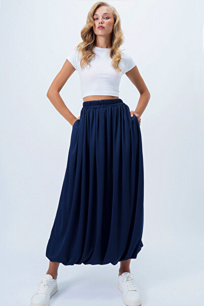 Trend Alaçatı Stili Women's Navy Blue Double Pocket Lined Maxi Size Bubble Skirt Alc-X14348