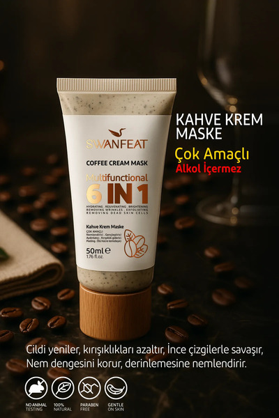 6 in 1 Kahve Krem Maske Çok Amaçlı Aydınlatıcı, Gençleştirici, Peeling, Nemlendirici 50ml