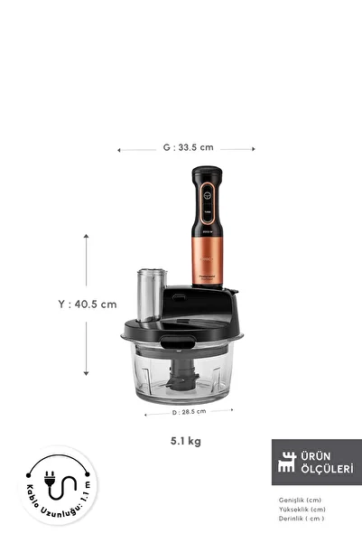 Karaca Mastermaid Prosteel Glass Food Processor Long Blender Feet 6 Blades 2500 W Black Copper