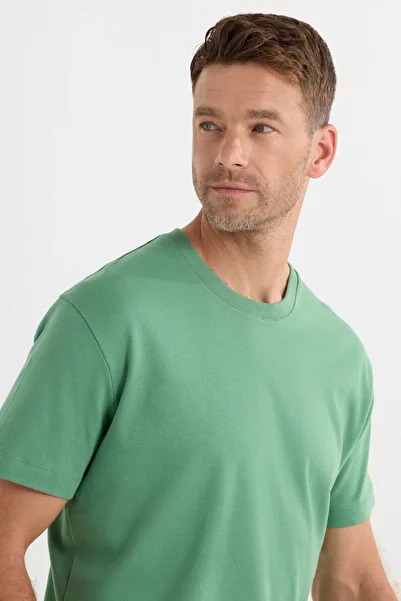 Tudors Tricou unisex Relax Fit, croiala confortabilă, 100% bumbac, moale, texturat, ușor, gros, verde, cu gâtul rotund