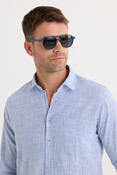 Tudors Erkek Regular Fit Klasik Kesim %100 Pamuk Keten Doku Gömlek