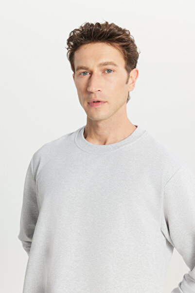 AC&Co / Altınyıldız Classics Erkek Gri Melanj Standart Fit Normal Kesim 2 İplik Pamuklu Bisiklet Yaka Sweatshirt