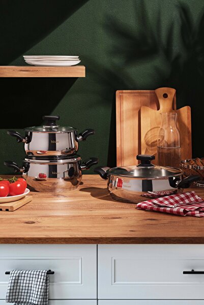 Hisar Atlantis 8 Parça Çelik Tencere Seti Siyah