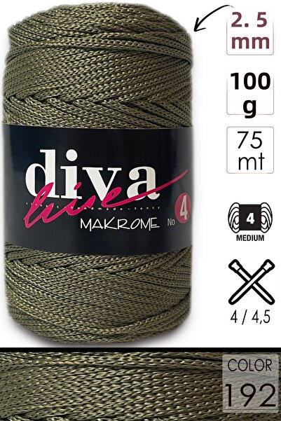 Diva İplik حبل ديفا مكرامية "مرحبًا" (رقم: 4) 192 جندي أخضر