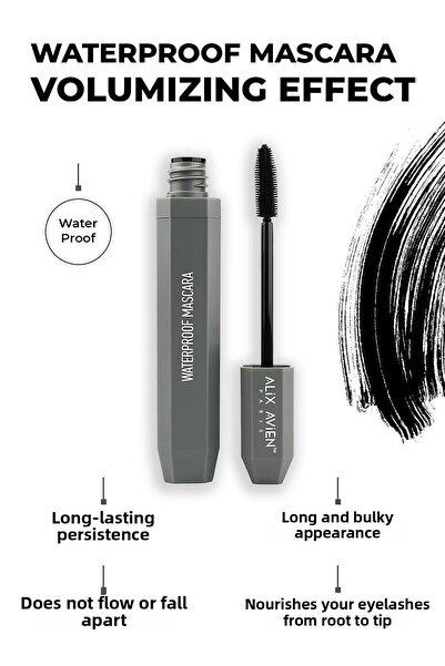 Alix Avien ماسكارا مقاومة للماء باللون الأسود مع تصبغ مكثف ومقاوم للماء