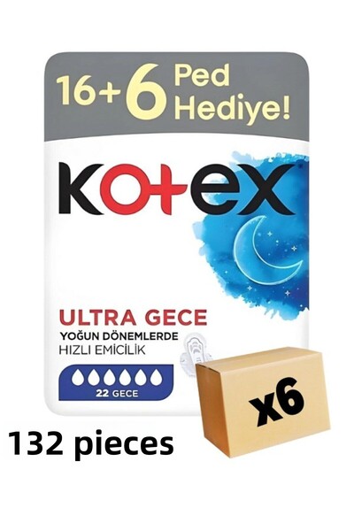 Kotex ليلة صديقة للبيئة عملاقة للغاية 22 قطعة 6 قطع