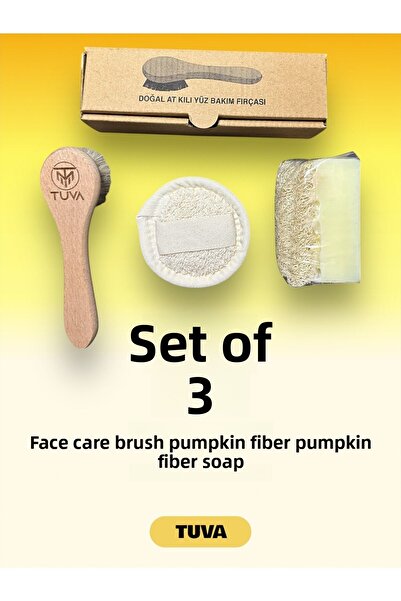 tuva modern مجموعة من 3 فرش للعناية بالوجه، وتقشير الوجه، وصابون العناية بالياف اليقطين وحليب الماعز