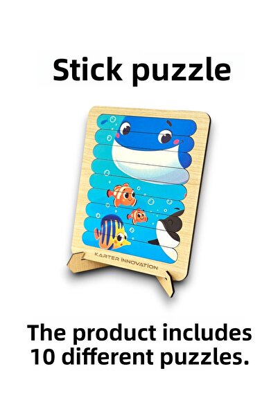 Bellacasa مجموعة من 10 ألعاب مونتيسوري - عصا، أحجية الصور المقطوعة للحيوانات