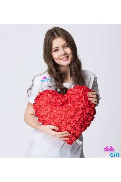 hediyecik Rose Petal Plush Heart Pillow 43 cm