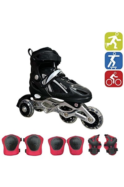 Oyuncakhane Black Double Row Adjustable Lighted Aluminum Body Practice Skates...