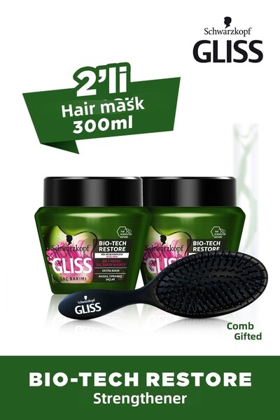 Gliss Bio-Tech Hair Care Mask 300 ml X 2 Pieces + Hair Brush