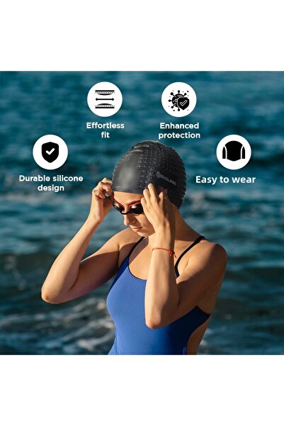 Endless Silicon Swimming Cap | Bubble Design | Waterproof | Black | Free Size