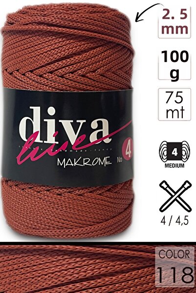 Diva İplik 2 mm - 100 gr Πολυεστερικό νήμα μακραμέ 90 μέτρα Σχοινί πολυπλέγματος μακραμέ Σχοινί Supla και νήμα τσάντας - 118 Tan