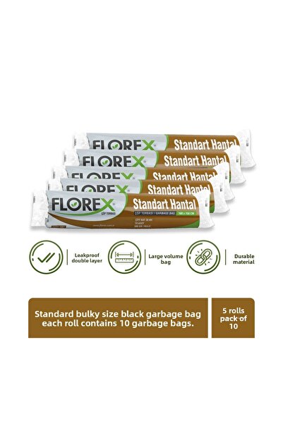 Florex كيس قمامة أسود قياسي بحجم 5 لفات