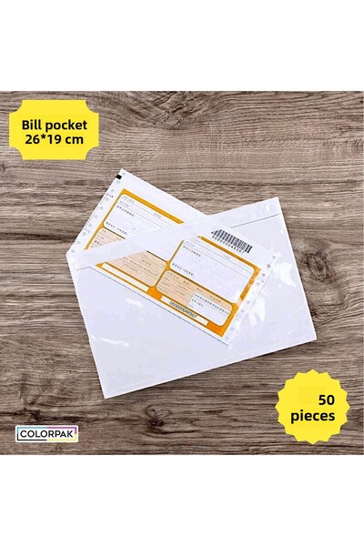COLORPAK 50 جيبًا شفافًا لبطاقات الشحن - لاصق 26 × 19 سم