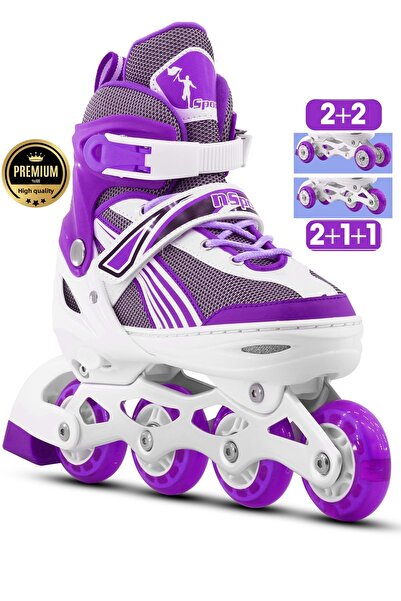 Telvesse Lighted Adjustable Wheels and Size Children's Junior Skates - Metal Base Purple 8780