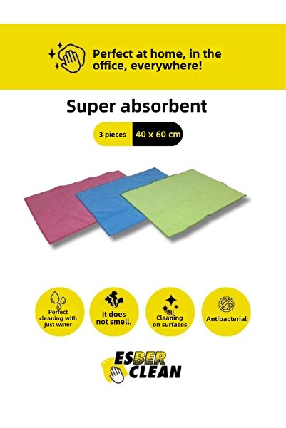 ESBER CLEAN 40X60 cm Microfiber Cleaning Cloth 3-Pack, 240 Gsm Microfiber Sup...