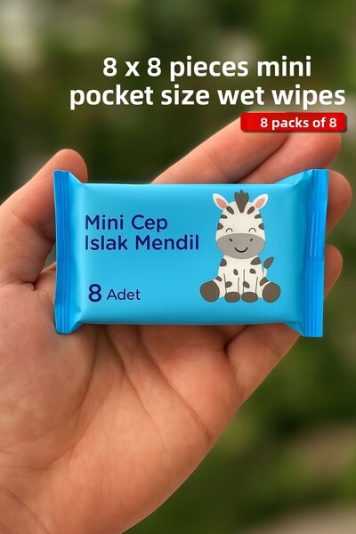 ARVALE 64 ورقة (8 عبوات) مناديل مبللة صغيرة محمولة وحقيبة جيب محمولة للسفر وا...