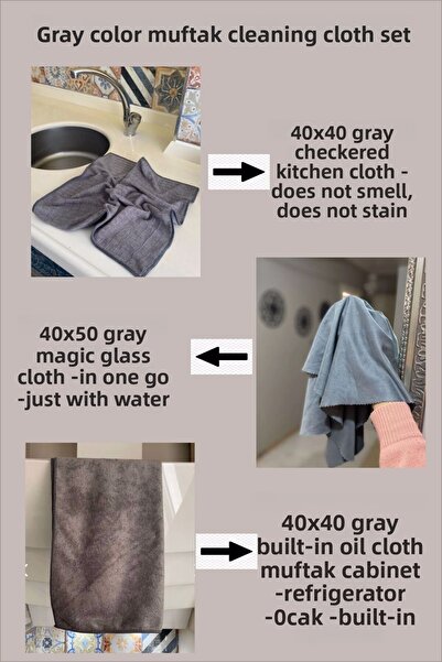 Manosta Set de 3 cârpe de curățat pentru bucătărie gri - cârpă de bucătărie în carouri - cârpă magică pentru sticlă - cârpă pentru ulei încorporată