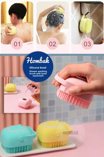 Hombak ليفة الاستحمام مع وعاء الشامبو وفرك الظهر وفرك الظهر مع وعاء من السيليكون