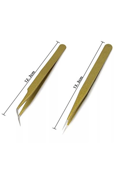 Lash طقم ملاقط رموش حريرية 2 قطعة ذهبي