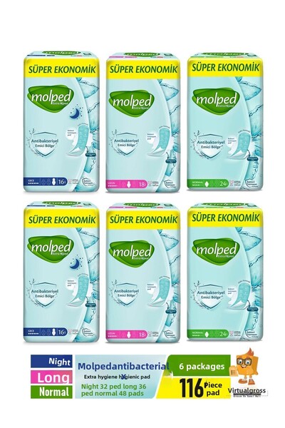 Molped فوط صحية إضافية (ليلة + طويلة + عادية) × 6 عبوات