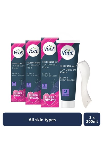 Veet 600 مل (200 مل × 3 قطع) كريم احترافي لإزالة الشعر - لأنواع الساقين والجسم