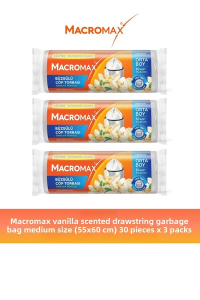 MACROMAX Drawstring Vanilla Garbage Bag Medium Size 30 X 3 Pieces
