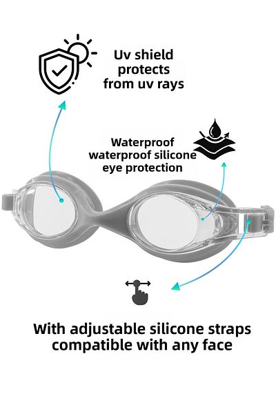 Telvesse Set of 4 Swimming Goggles with Case Ear Nose Plugs Fabric Cap Set Swimming Pool Sea Goggles Gray