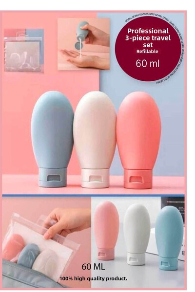 SEVRU Комплект за пътуване с кремообразен цвят и бутилка за многократна употреба, 3 броя