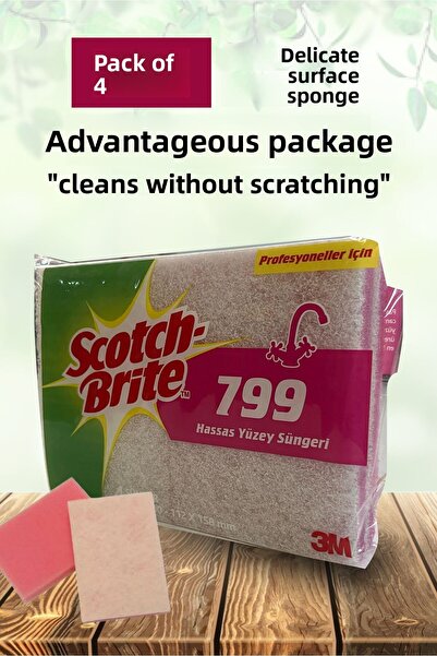 Scotch Brite 3M-Sb 799 Pink Sensitive Sponge Scrub Pad 4 Pcs