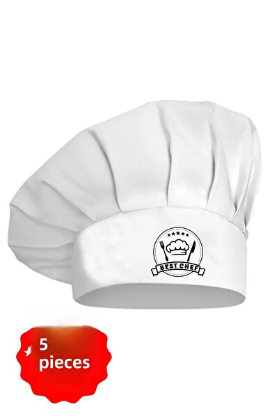 enmalife Set of 5 Black on White Best Chef Logo Printed Chef Cook Hat Mushroo...