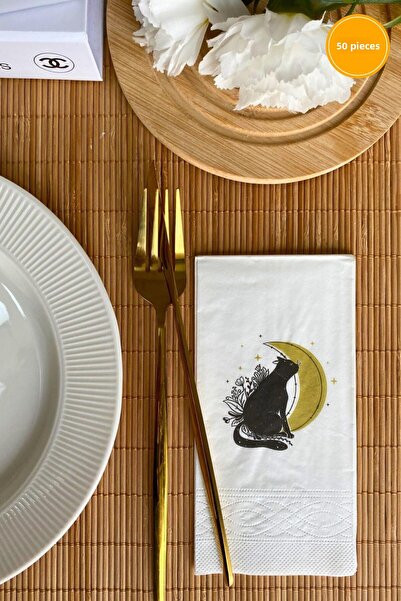 loyderlena منديل عرض مكون من 50 منديل مطبوع عليه قطة القمر 33x33 سم