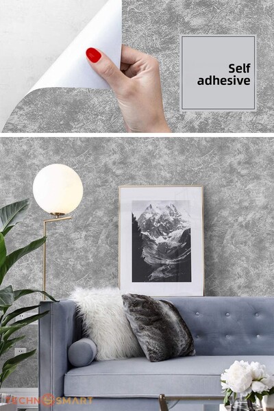TechnoSmart 60x200cm Gray Self Adhesive Wallpaper Kitchen Bathroom Wardrobe Covering Decoration