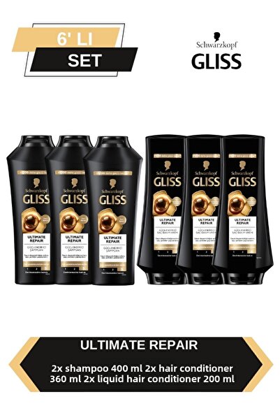 Gliss شامبو الإصلاح النهائي 400 مل × 3 + بلسم 360 مل × 3