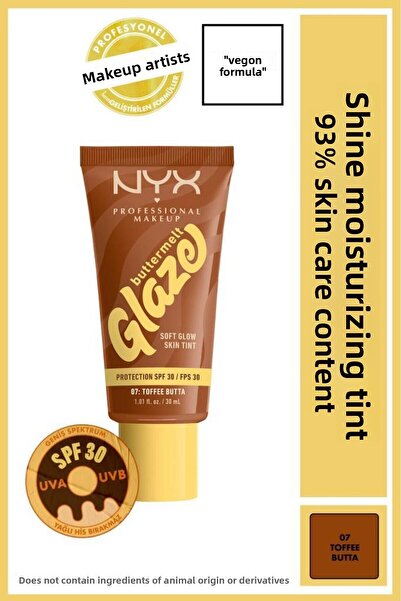 NYX Professional Makeup Buttermelt Glaze Soft Glow Skin Tint + SPF/FPS 30,12h Wear, Toffee Butta