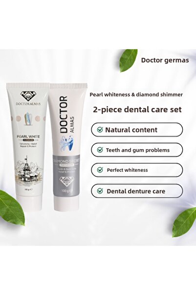 Doctor Almas مجموعة العناية بالأسنان المزدوجة باللون الأبيض اللؤلؤي والتألق ا...