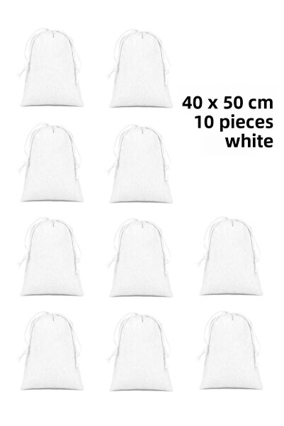 Elbasan Tekstil 10 قطعة 40x50 الأبيض هامبيز الحقيبة البقوليات الجافة الغذاء ح...