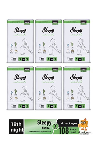 Sleepy فوط صحية طبيعية فائقة الحساسية 18 عبوة ليلية × 6 عبوات