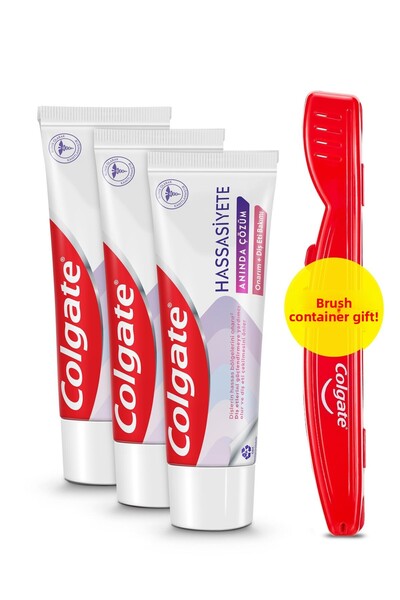 Colgate معجون أسنان 75 مل × 3 قطع - حل فوري للإصلاح والعناية باللثة + حاوية ف...