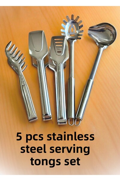 BRE HOME طقم ملقط تقديم من الفولاذ المقاوم للصدأ مكون من 5 قطع، مغرفة صلصة، م...