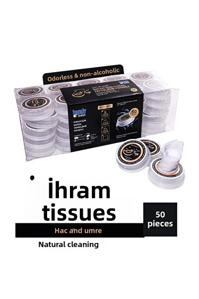 HandyTowel مناديل تنظيف طبيعية للحرم، الحج - عمرة مناديل حلال خالية من الكحول وعديمة الرائحة 50 قطعة