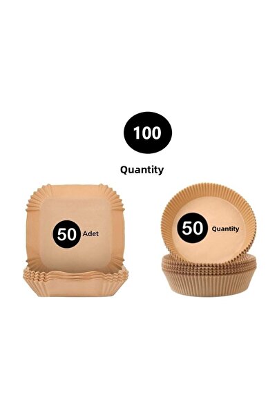 FETHİYE TOPTAN 100 قطعة من ورق الخبز للمقلاة الهوائية، 50 طبقًا مربعًا و50 طب...