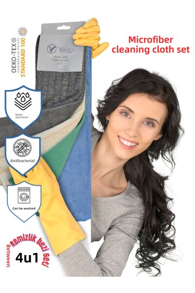 VAVEY Set de cârpe de bucătărie din microfibră 4 în 1, cârpă pentru sticlă, c...